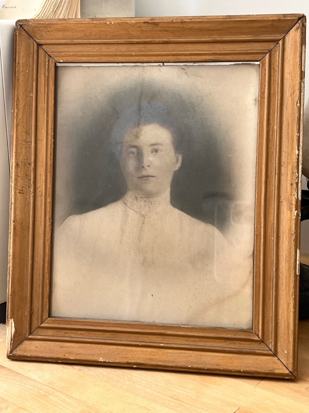 Vintage Wooden Picture Frame & Portrait